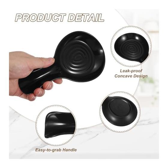 uxcell 4Pcs Spoon Rest 21 x 11.2cm Heat Resistant Plastic Utensil Holder for Kitchen Countertop Black