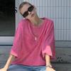 Men Women Casual Shirt T-shirt Round Neck Short Sleeve Loose Fit Tee Solid Color Washed Distressed Retro Pullover Tops Streetwear Top