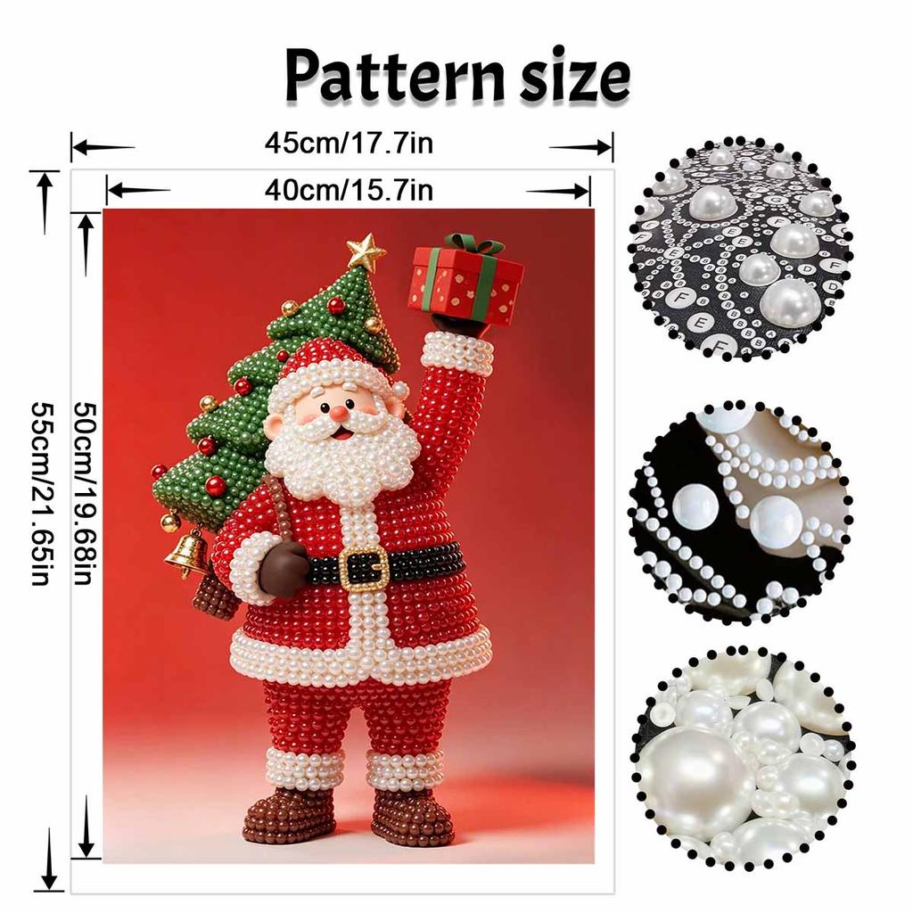 Pearl Painting DIY Kit Santa Claus Christmas Tree Gift Frameless Handmade Bead Canvas Art Creative Leisure Craft for Bedroom Living Room Decor