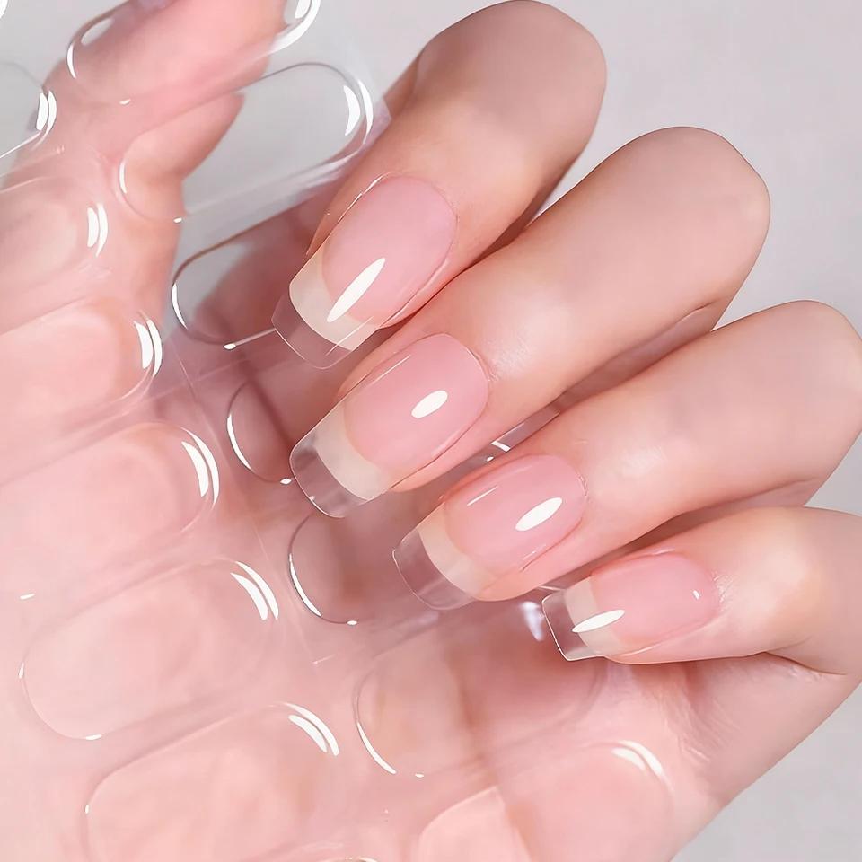 16Tips Semi-Cured Gel Nail Sticker Pure Color UV/LED Lamp Gel Nail Polish Wraps Long-Lasting Nail Strips Patch Nail Decoration