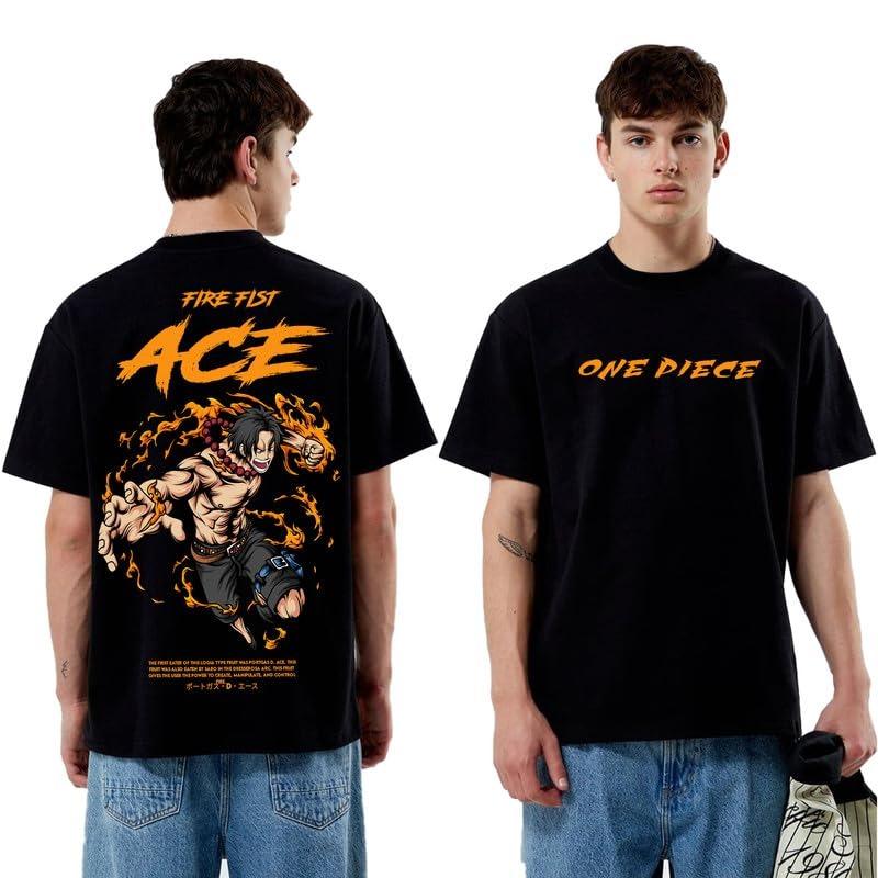 One Piece TShirt Men Summer Portgas D Ace Fire Fist Anime Graphic Short Sleeve Oversized Streetwear Loose Fit Anime Fan Tee M