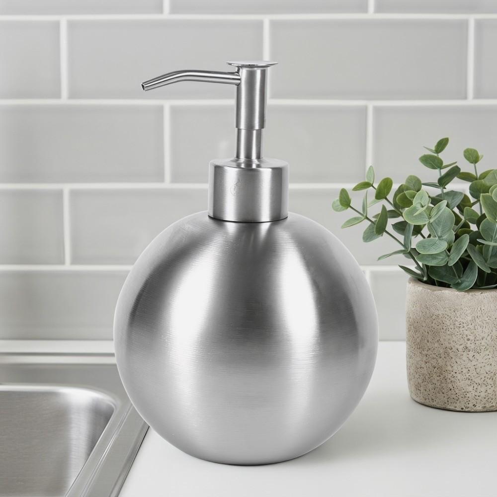 Silver Soap Dispenser Ball Shaped Pump Dispenser Bottle Bathroom Shower Kitchen