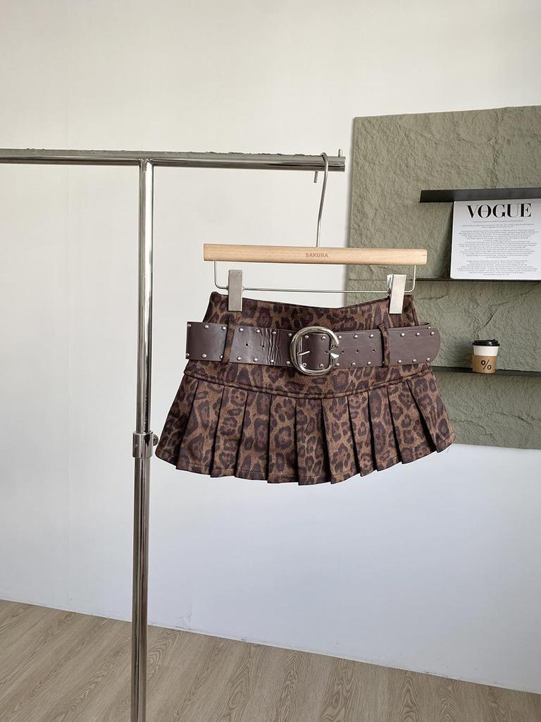Gonna Mini Slim American Spicy Girl con Stampa Leopardo a Vita Alta per Autunno/Inverno