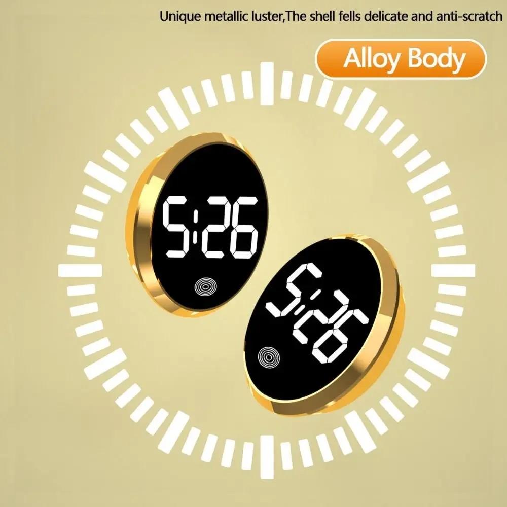 Fashionable Car-mounted LED Electronic Dial Round Alloy Touch Night Light Creative Digital Alarm Clock.