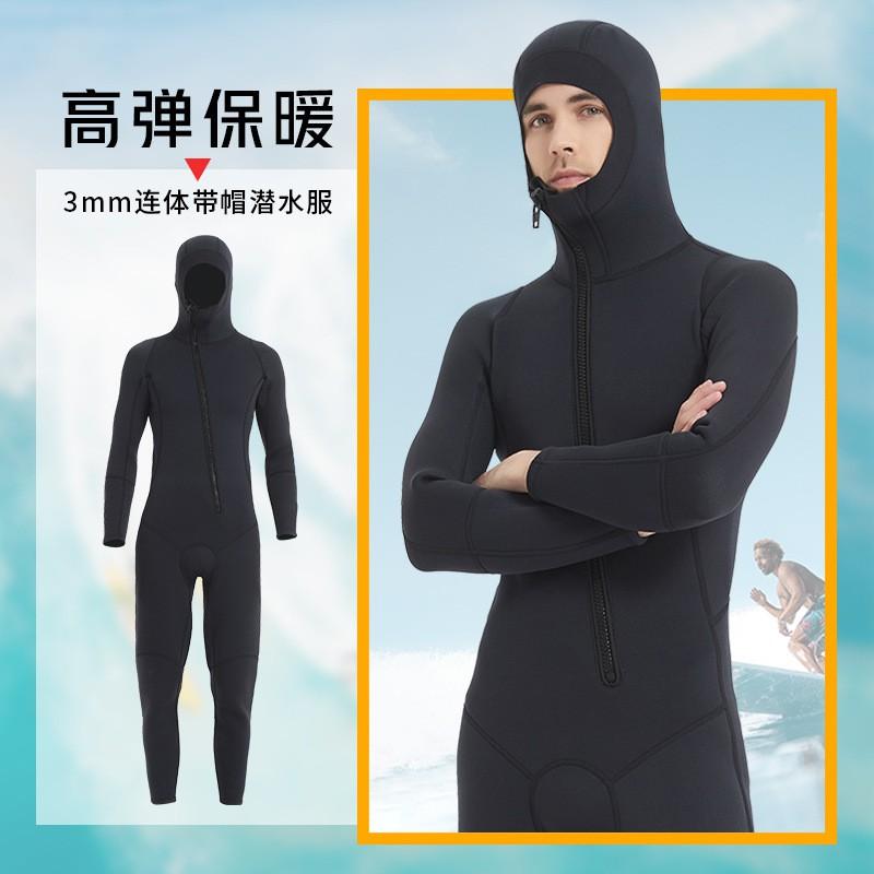 3mm Fullsuit Hooded Wetsuit Scuba Diving Snorkeling Freediving Surfing Warmth Protection Unisex Adult