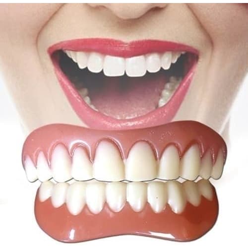 Two Pairs of Dentures, Temporary Teeth, Smile Now with Comfortable Elastic Teeth - Matching Upper and Lower Sets, Instant Dentures for Men and Women,