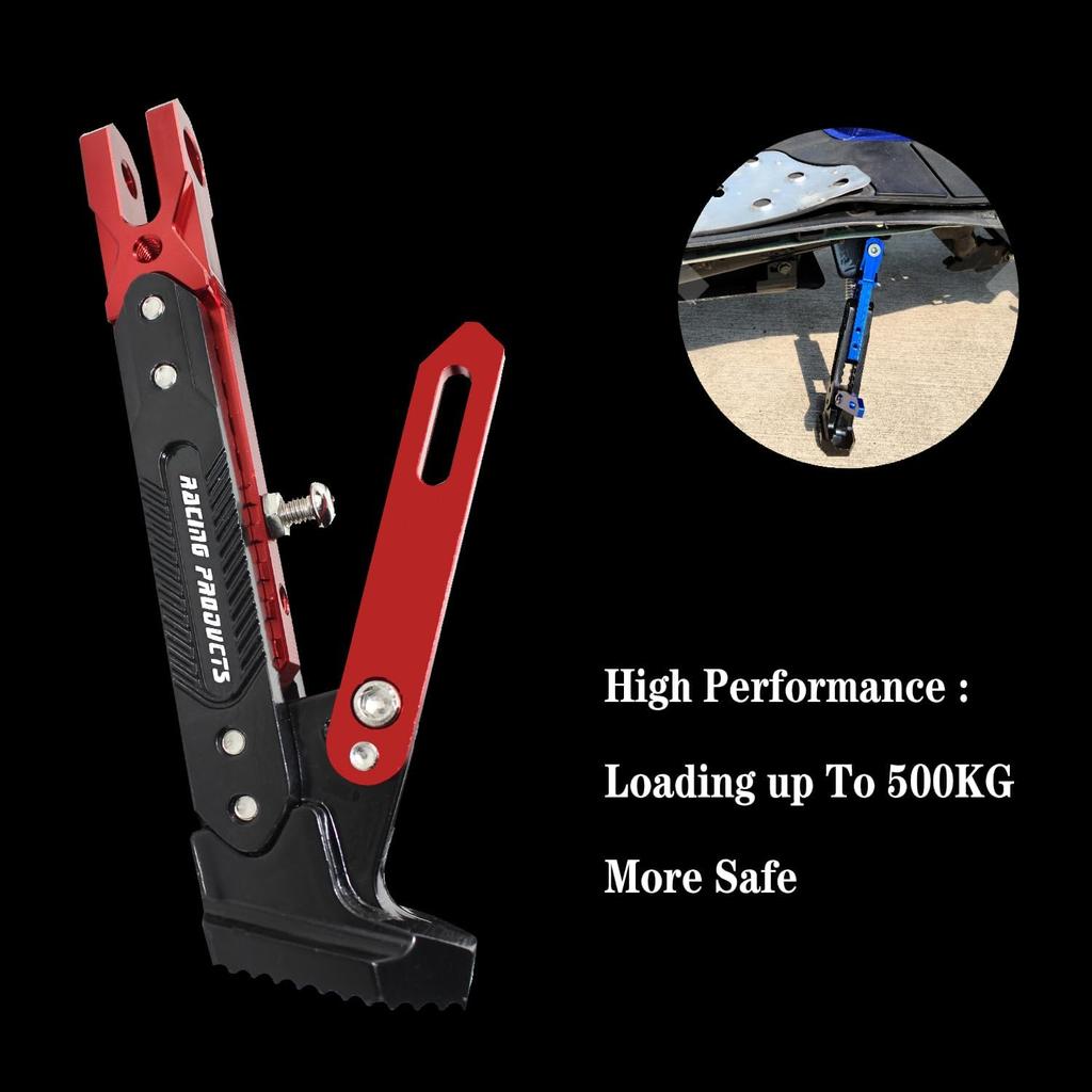 Motorcycle Universal Kickstand Adjustable Modified CNC Aluminum Alloy Adjustable Tripod Holder Kickstand Foot Side Support Stand Motor Scooter