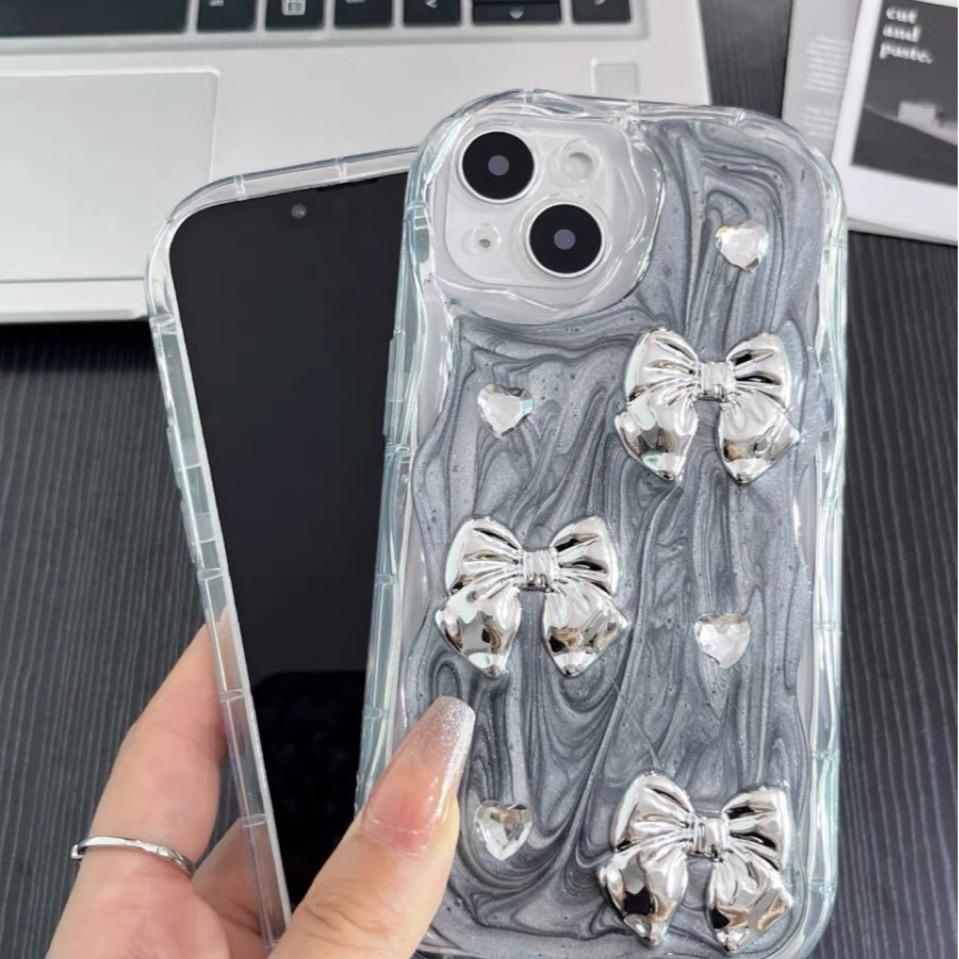 Premium smudge three-dimensional bow for iPhone15promax mobile phone case Apple 14 13 women 12 Korea 11