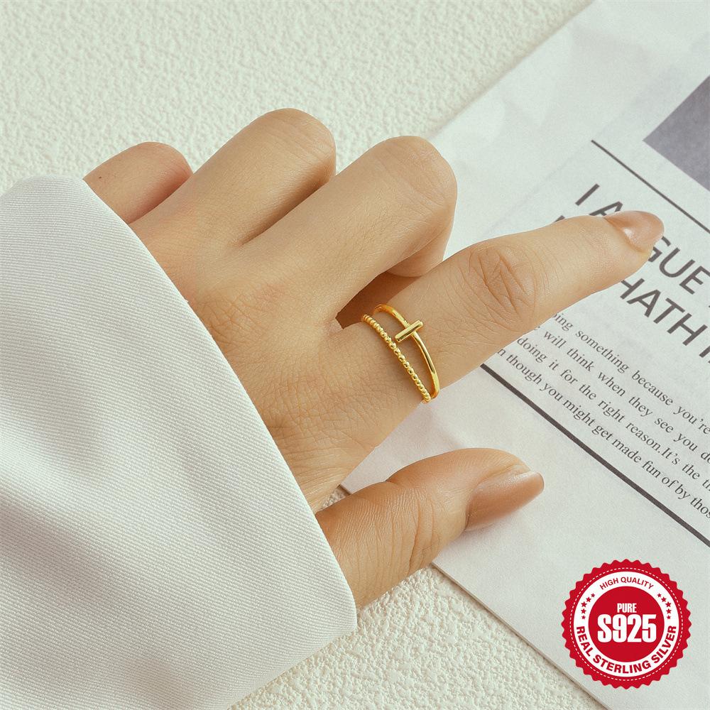 S925 Silver Water Drop Diamond Double-Layer Ring Women'S Niche High-End Sense Light Luxury Temperament Women'S Wind Cold Wind