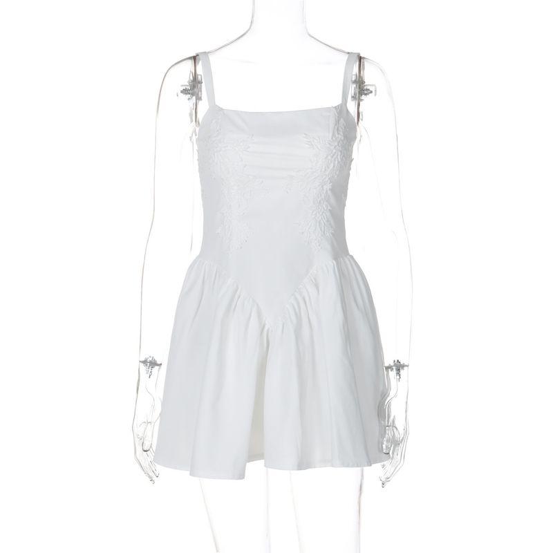

European and American Women clothes 2024 Summer New Product Fashion Sexy Backless Strap Solid Dress Female Foreign Trade White S