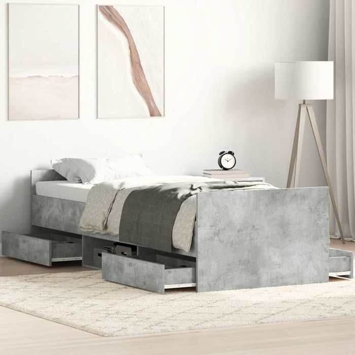VidaXL Cadre de lit tête de lit et pied de lit gris béton 75x190 cm 3203820