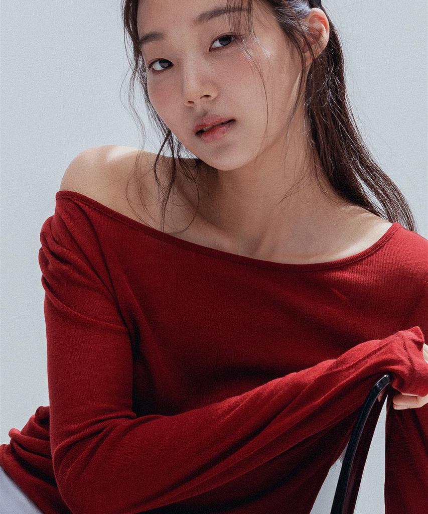ANNEHEARTS Wool Modal Slim Tee_Red