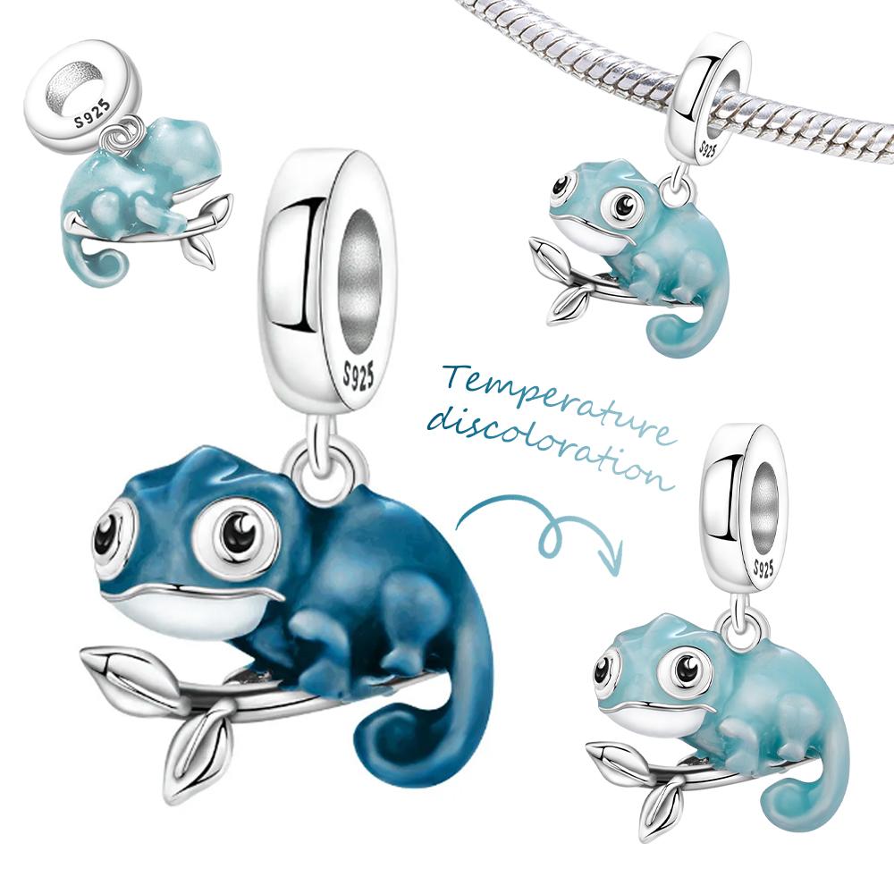 Copper Cute Chameleon Animals Pendant Temperature Discoloration Beads Original Bracelet Charm Jewelry Party Diy Trendy Gifts