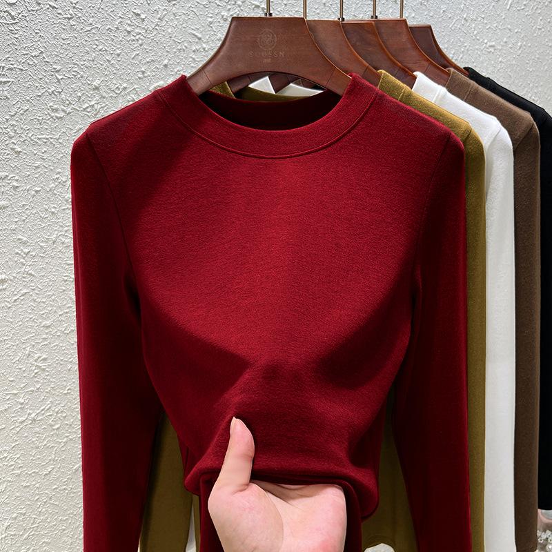 White Top Modal Cotton Crew Neck Bottoming Shirt Summer and Autumn New Long-sleeved T-shirt Imitation Cashmere