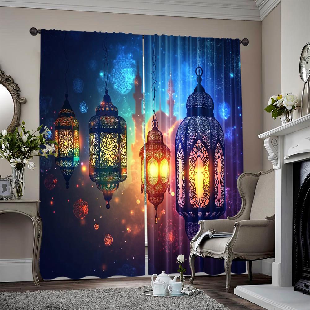 

Flat Party Window Curtains Eid Al Fitr Mubarak Polyester Without Electricity Family Decoration Suitable Set Of 2 Made W100*H70(CM)-Grommet top&1PCS
