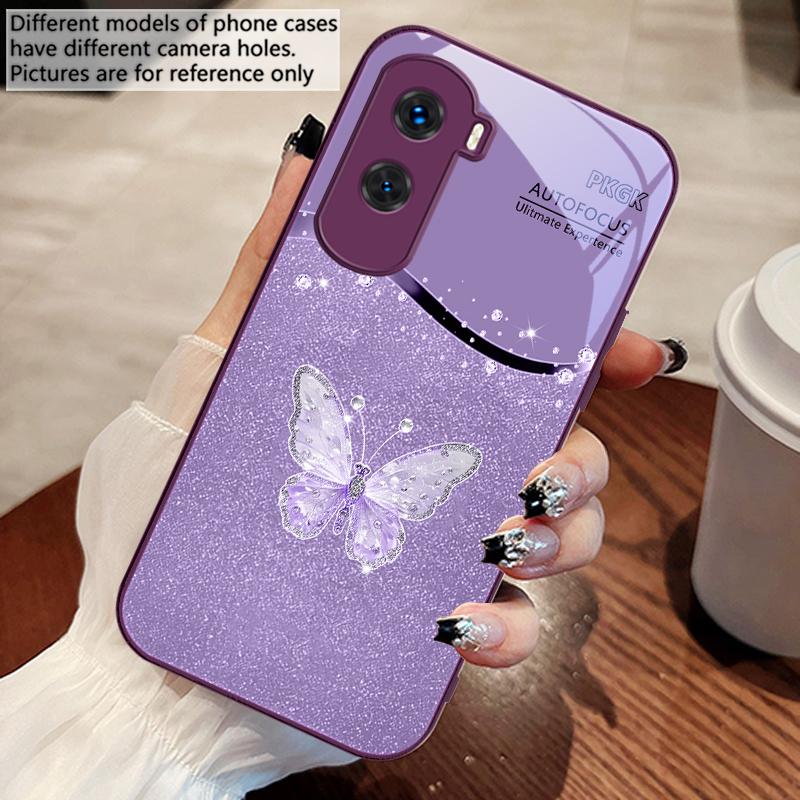 Gradient Diamond Butterfly For Honor 200 90 8X 9X Pro Lite P50 P40 Nova 10 11i P60 Magic4 6 Mate 20 50 Tempered Glass Phone Case