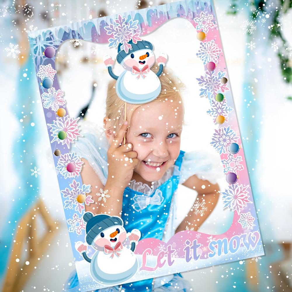 New Style, Christmas Theme, Cartoon Snowman, Blue Pink, Handheld Props, DIY Funny Party, Photo Props and Supplies