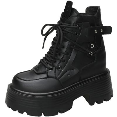 Divat Női Magas Platform Motoros Csizmák Téli 9cm Éksarkú Meleg Bokacsizmák Vaskos tornacipők Új Őszi Bőr Cipők Női