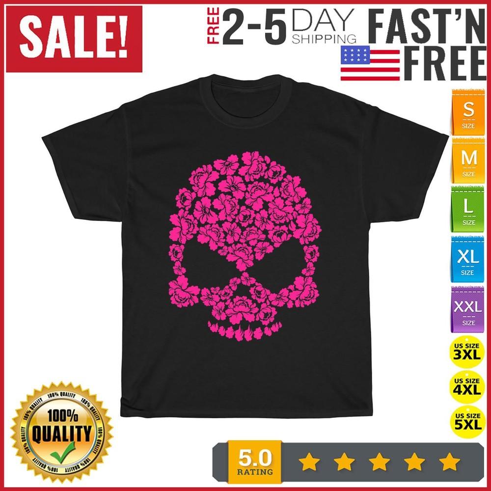 Pink Flower Skull All Souls Day, Dia De Los Muertos Vintage T Shirt Men Women