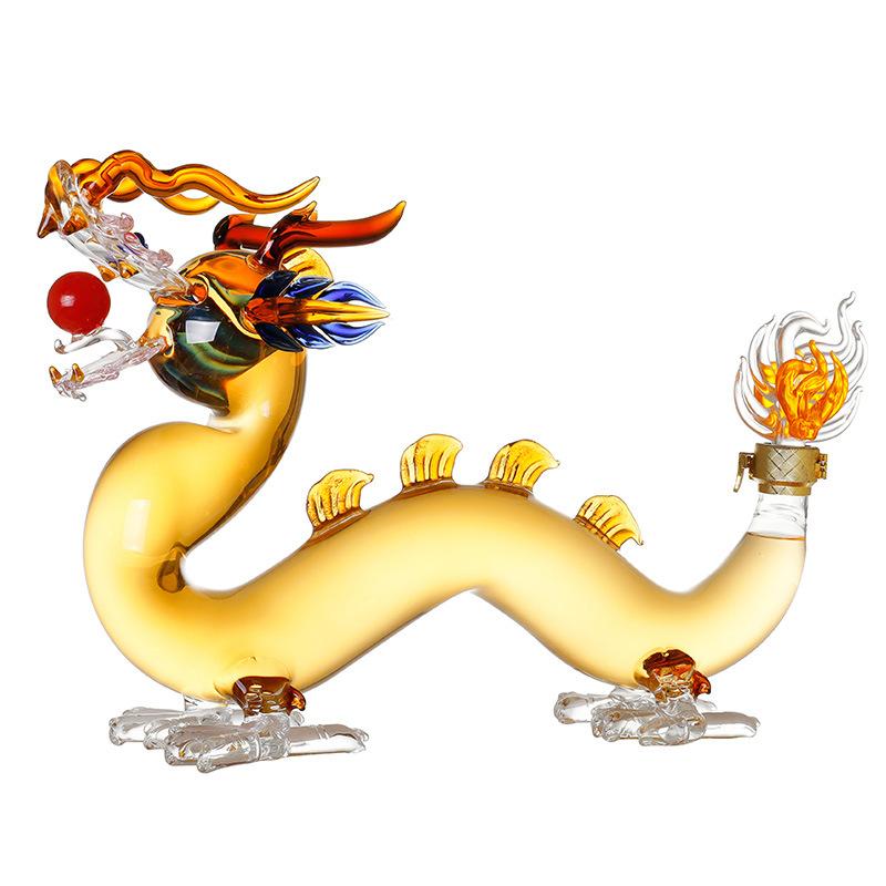 1000mL Dragon Shaped Container Bottle Transparent Kitchenware Heat-resistant High Borosilicate Glass Art Wine Bottle Whisky