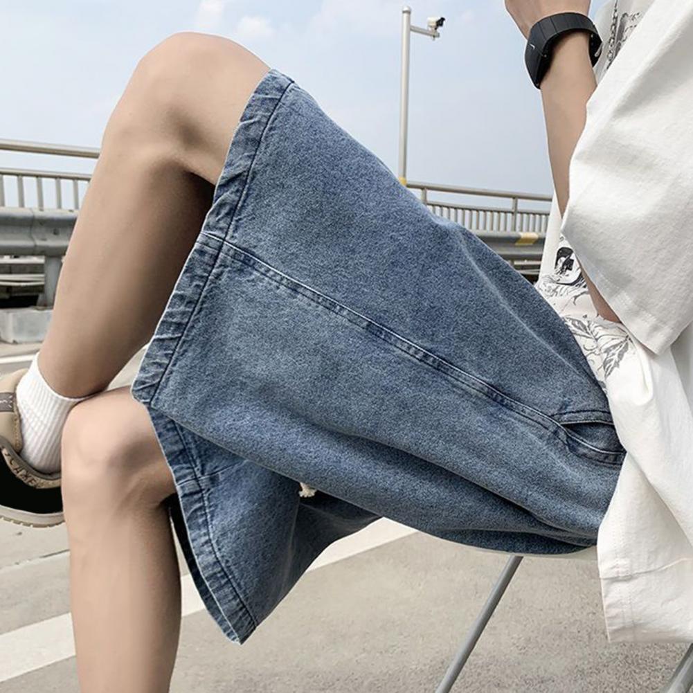 Pánské džínové šortky Elastický pas Nastavitelná šňůrka Ležérní šortky Volný střih Široká noha Tenké vyprané šortky