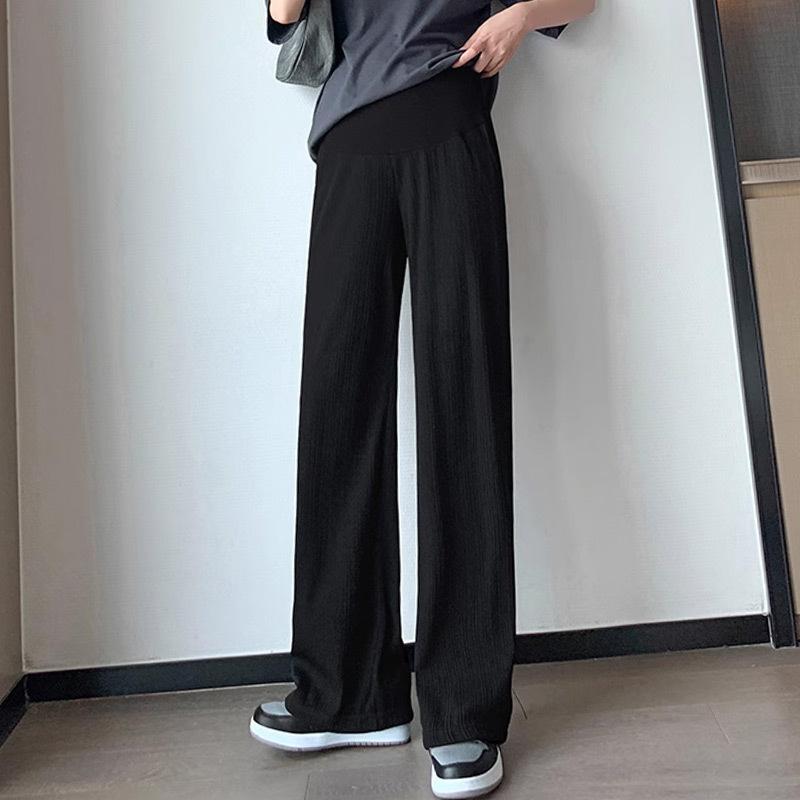 Maternity pants summer thin outer wear ice silk casual wide-leg pants do not restrain the stomach adjustable large size fat mm summer wear