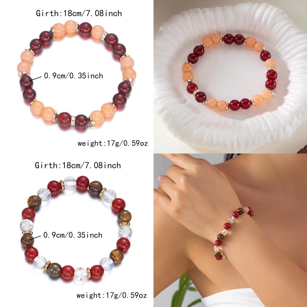 Geometric Agate Beaded Bracelet For Women Handmade Elastic Cord Jewelry For Travel Gift