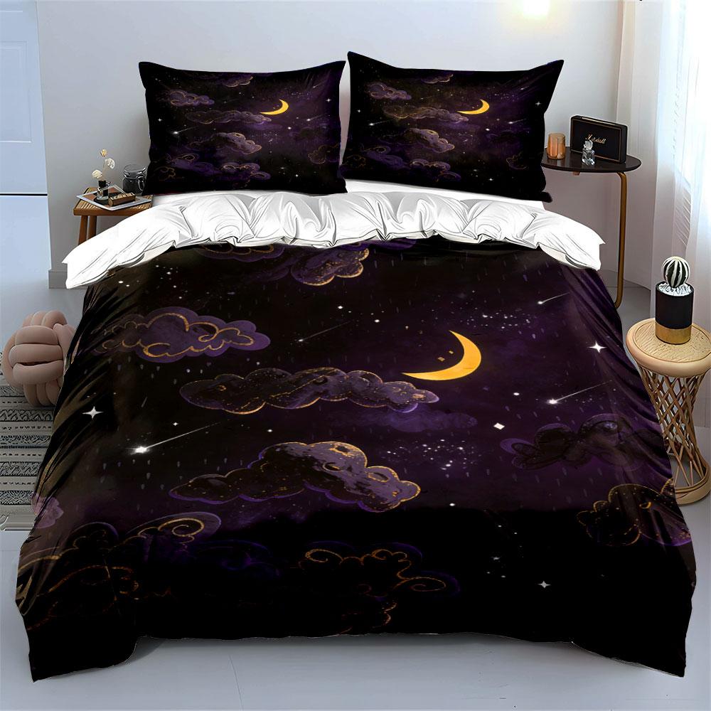 Golden moon, clouds, stars. Bedding sets Duvet cover sets Duvet covers Pillowcases(1 * Duvet Cover 2 * Pillowcases, without duvet insert)