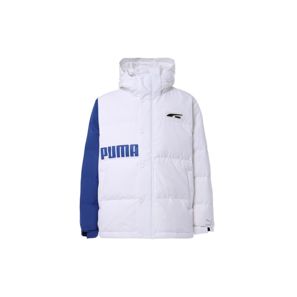 Puma Colorblock Logo Print Hooded Down Jacket Unisex Outerwear Blue White 539727-02