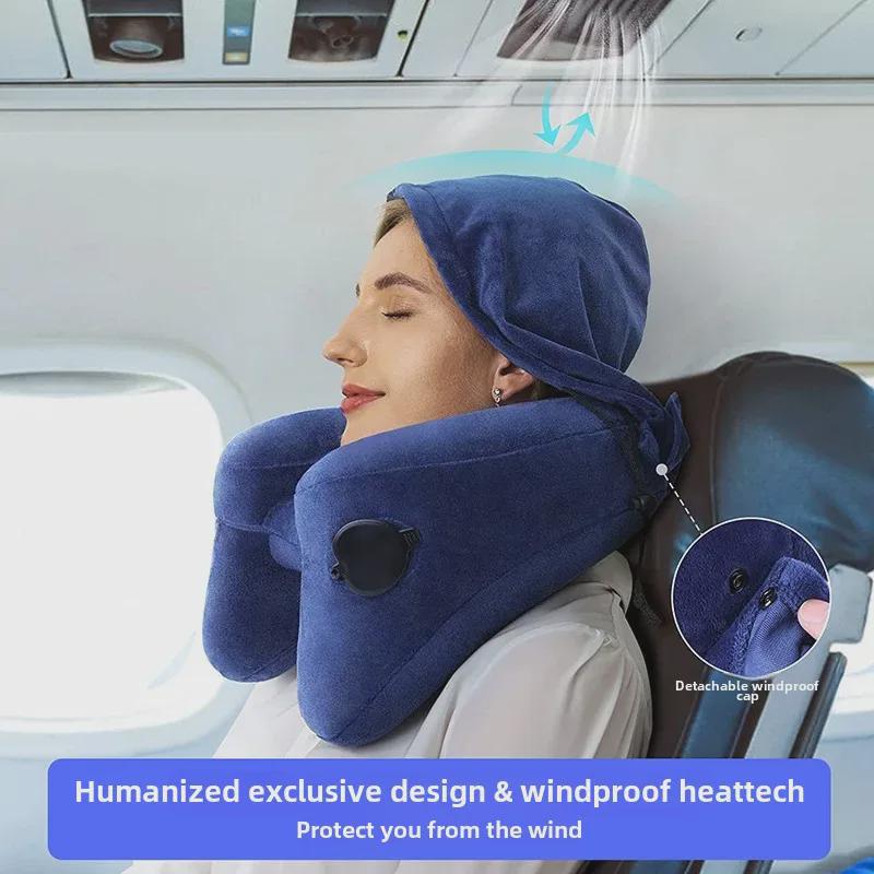 H-Shaped Inflatable Travel Neck Pillow - Portable for Airplane & Train Journeys