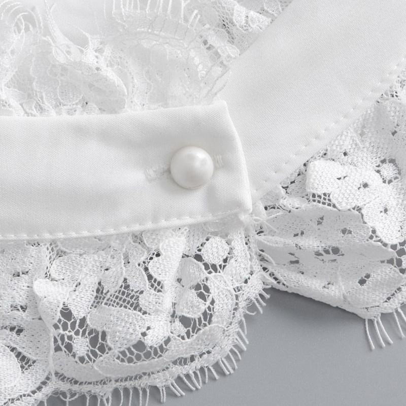 Women Faux Collar Eyelash Flower Lace Detachable Blouse Collar Necklace with False Sleeves Cuffs Set Clothing Accessory