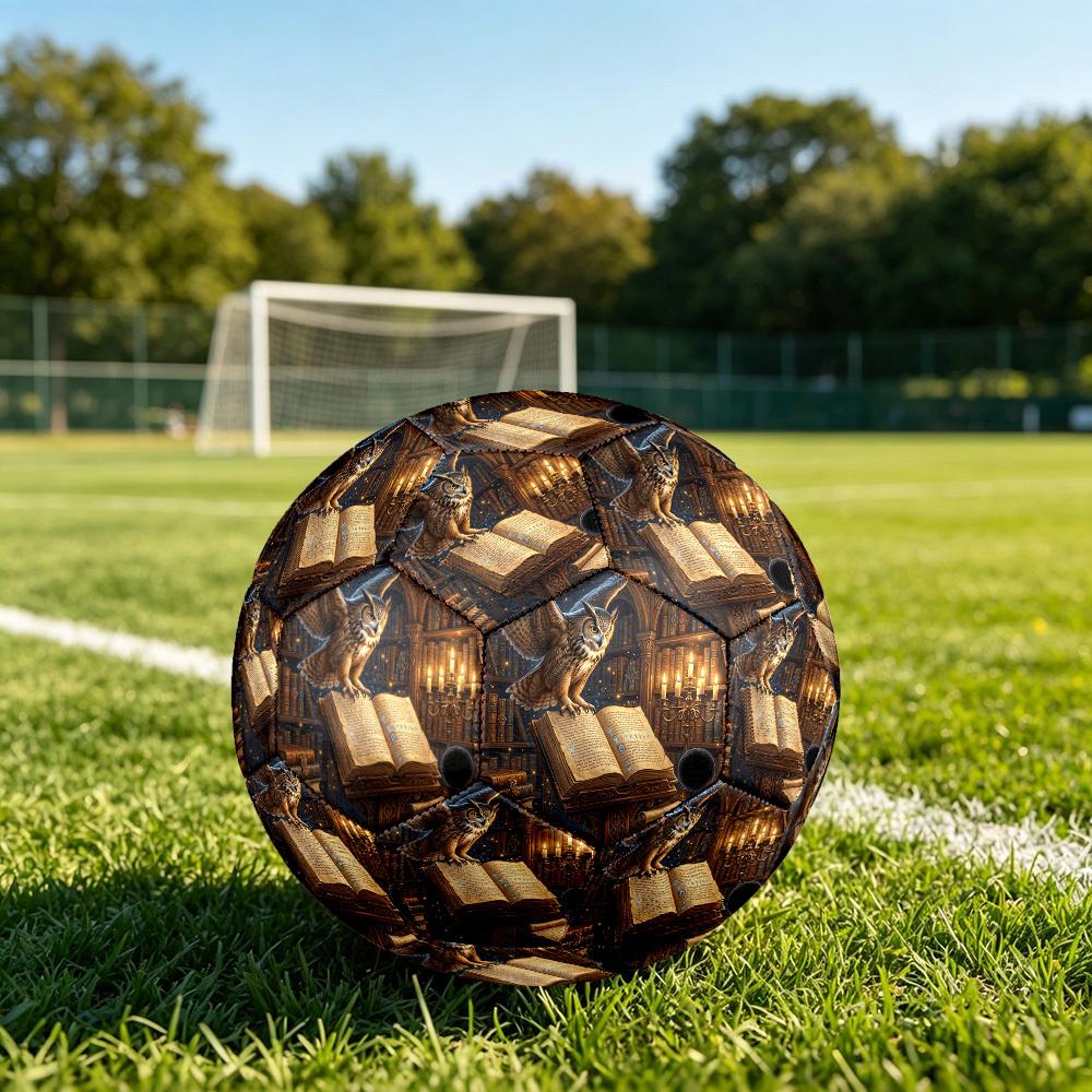 1pc Wise Owl Library Theme Soccer Ball Football, Size 5, Lightweight PVC, Outdoor Training Soccer Ball,Sports Gift t61445