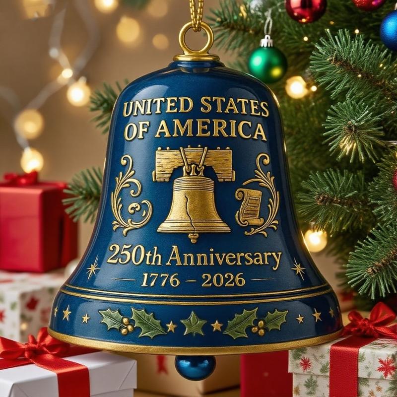 1776-2026 United State 250th Anniversary Bells Ornament Christmas Bells with Commemorative Detailing Gradens Home Decors