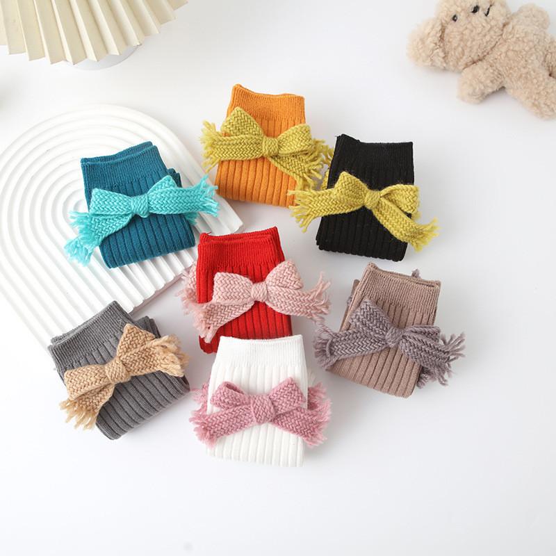 Children Bow Long Socks Red Christmas Kids Girls Princess New Year Autumn Winter Warm Leg Protection Socks