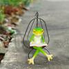 Reading Frog on Swing Decor - Resin Animal Figurine, Cute Desktop Ornament for Home, Office & Plant Decoration