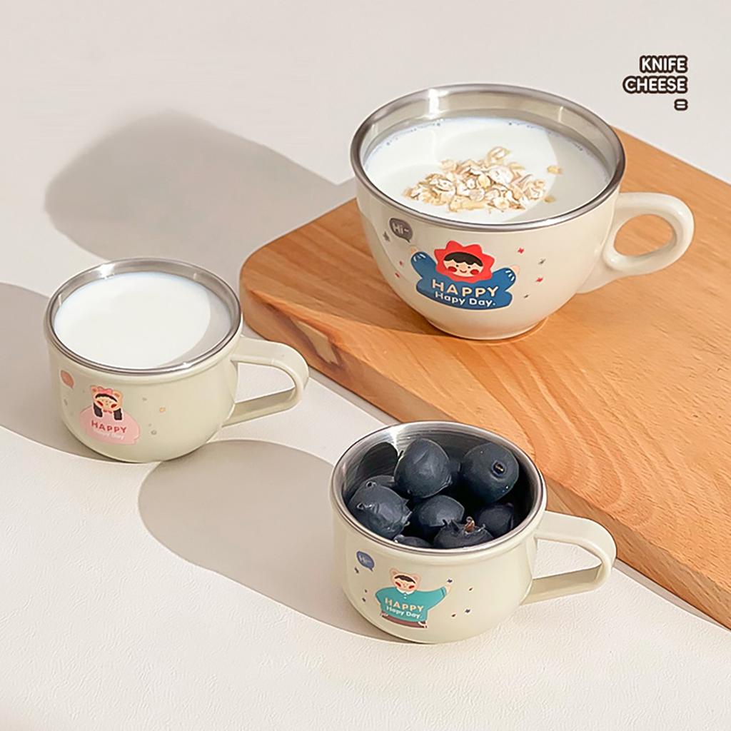 Mini Cartoon Children Water Cup With Handle 304 Stainless Steel Double Wall Milk Coffee Mug Durable Anti Scalding Drinking Cup