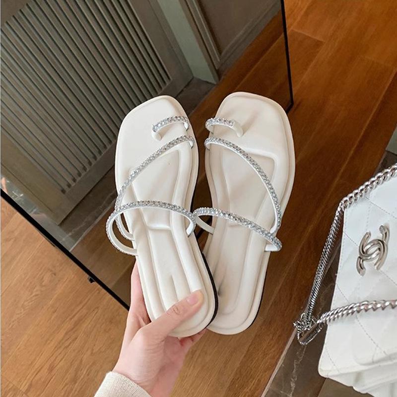 

Блестящие стразы закрывают пальцы, изысканные феи, плоская подошва, крутые тапочки, женские летние новые уличные тапочки женские 40