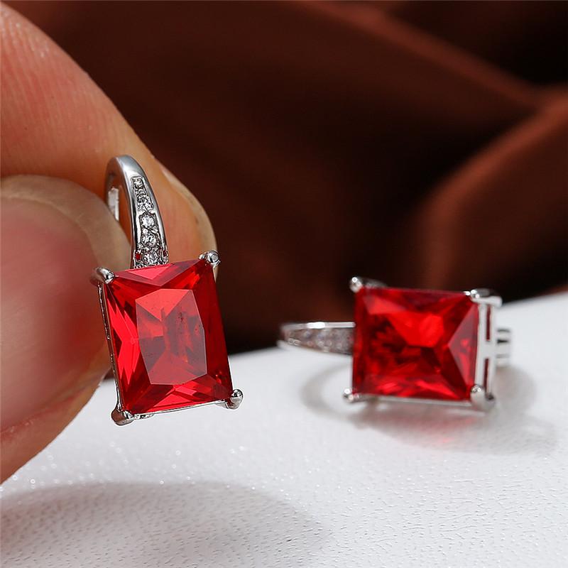 Female Luxury Crystal Zircon Square Stone Hoop Earrings Boho Silver Color Engagement Wedding  For Women Gift