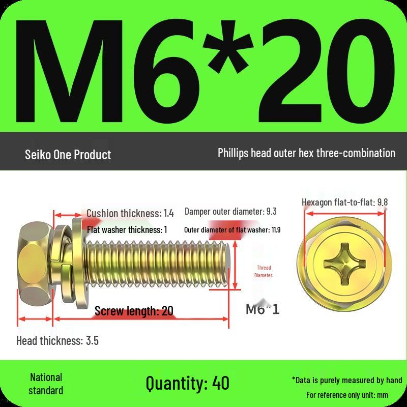 Concave Head Hexagon Combination Bolt Set with Spring Washer and Gasket - 3 Pieces