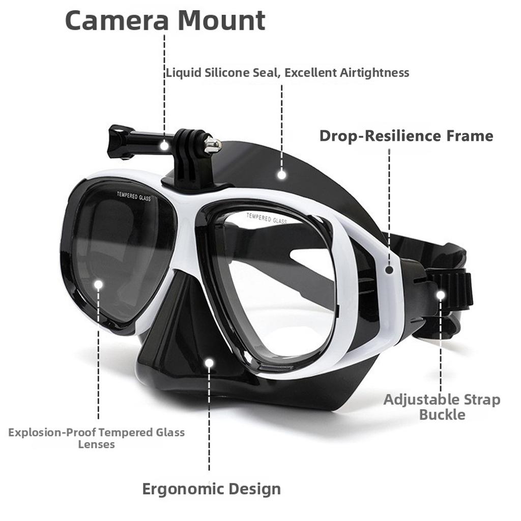 Snorkeling Mask with Action Cam Mount Dry Snorkel Set Comfortable Silicone Diving Goggle for Travel Easy Breathing