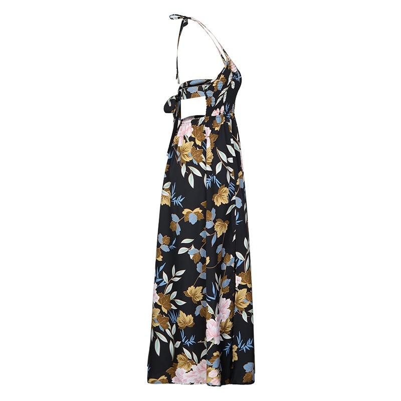 Vacation Casual Suspender Long Skirt Sexy Elegant V-neck Floral Dress