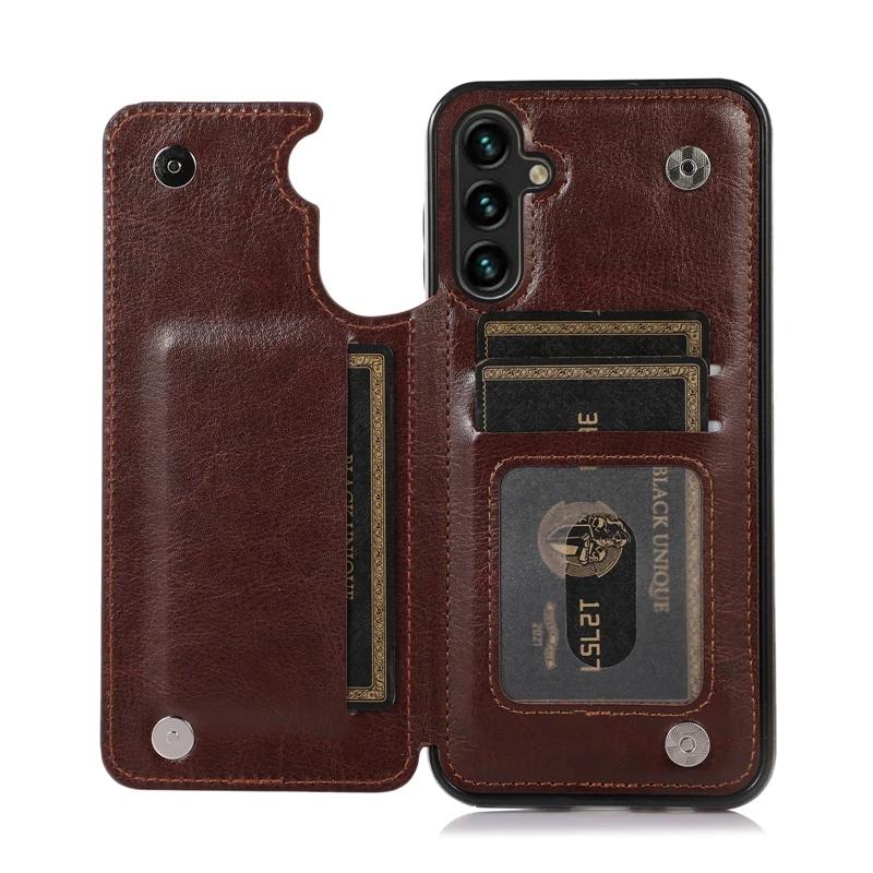 For lommebok Dobbelknapp Flip Lærveske For Samsung Galaxy S24 Ultra S23 FE S22 Plus S21 S20 A13 A14 A15 A51 A52 A53 A54 A71 A73