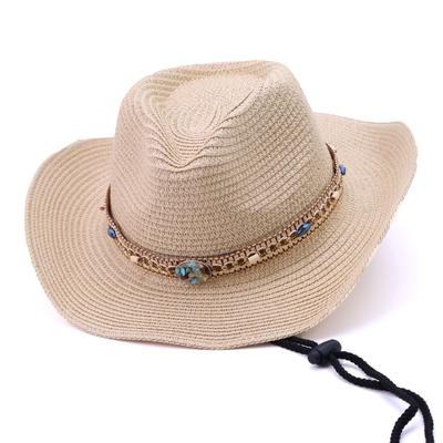 New Western Cowboy Straw Hat Color Stone Accessories Western Cowboy Hat Summer Versatile Essential