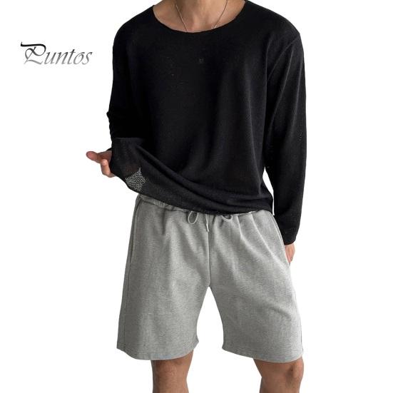 

Весна Осень Мужской Топ Круглый вырез Длинные рукава Тонкий Ажурный Однотонный Свободный Пуловер Средней Длины Хип-Хоп Уличная Толстовка XXL чёрный