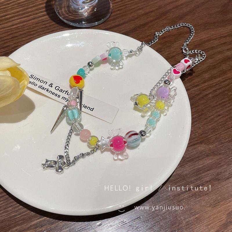 Sweet Cool Girl~ Color Beaded Love Necklace Women's ins Tide Niche Design Light Luxury Premium Versatile Clavicle Chain