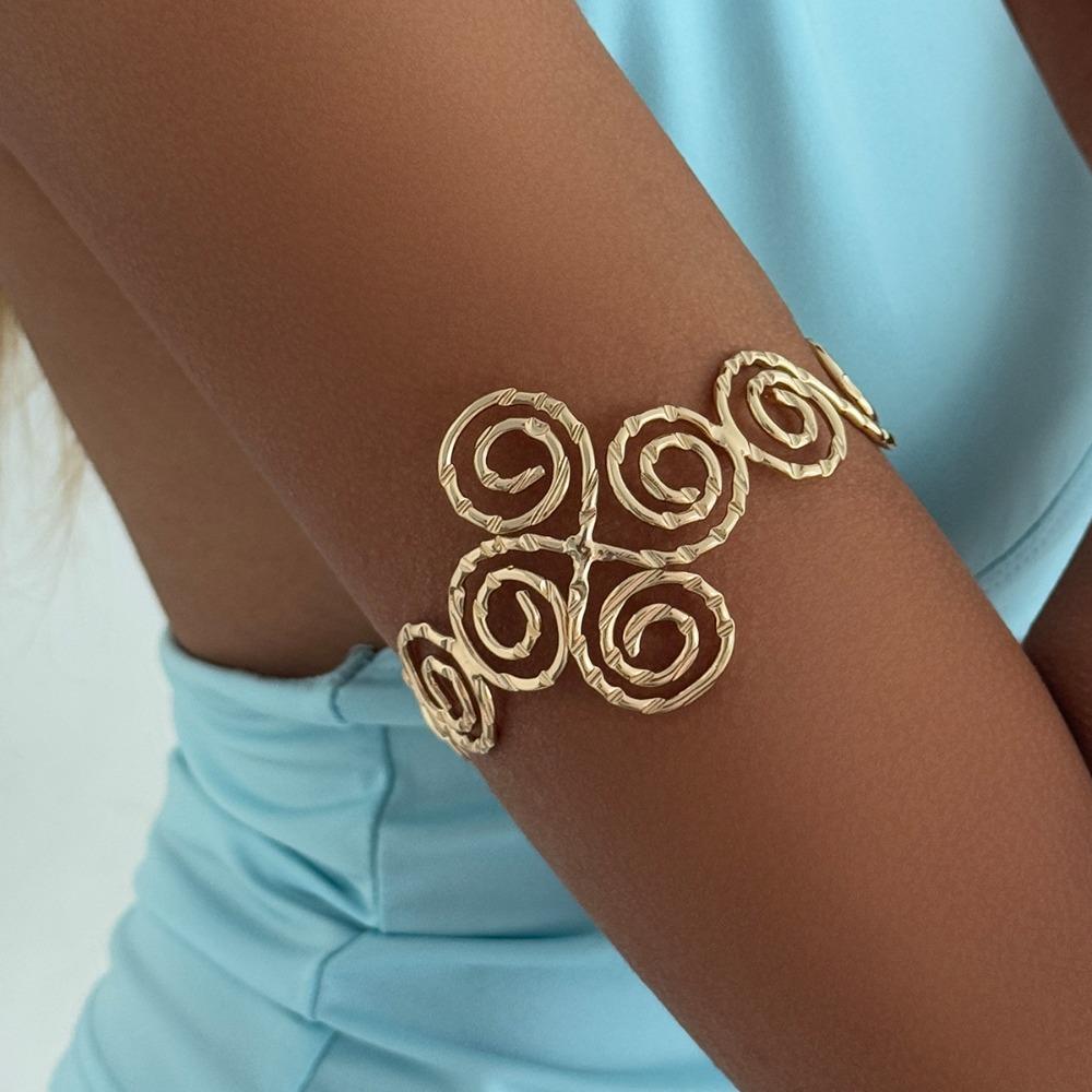 Hollow Out Geometric Spiral Bracelet Adjustable Arm Ring Elegant Open Arm Bangle  Girls золотой