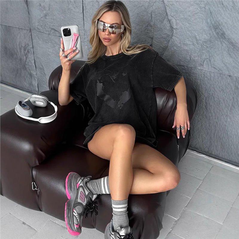 

Футболка в стиле ретро в американском стиле - 100% выстиранная, персонализированный дизайн, хип-хоп мода с коротким рукавом 3XL промывают черный