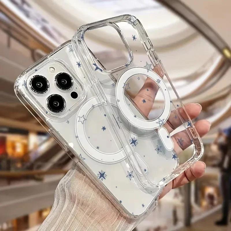 INS Little Blue Star Creative Cute For Magsafe Magnetic Phone Case For iPhone 17 Air 16 e 15 14 13 12 11 Pro Max Plus Y2K Cover