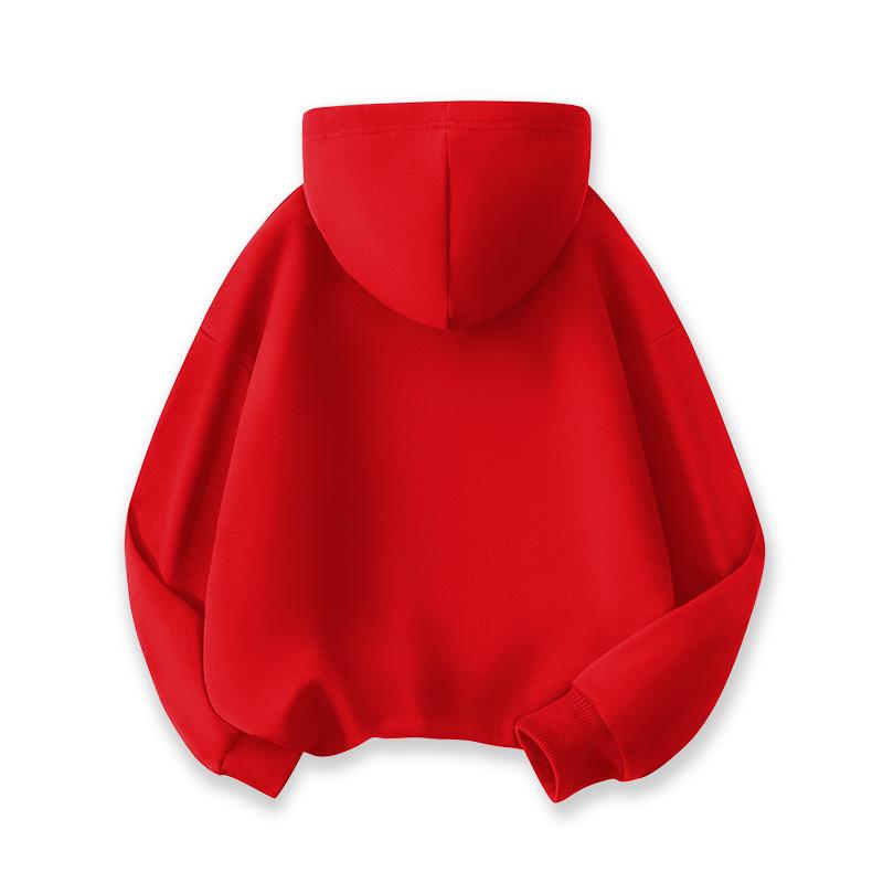 280g Children's Plain Hooded Sweatshirt - New Autumn/Winter Style, Red Tops for Boys and Girls