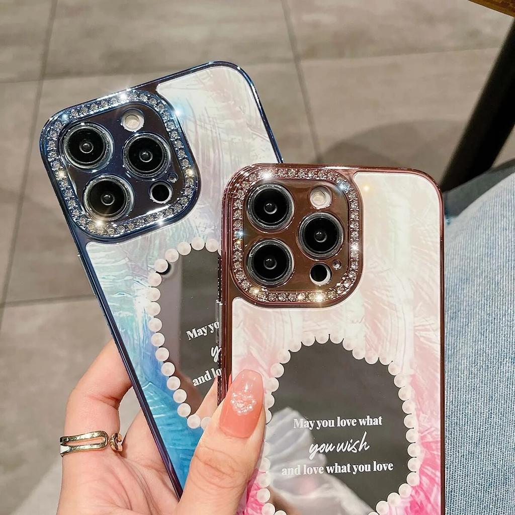 Luxusní pevné kryty rámečku objektivu Bling Diamond pro iPhone 15 14 13 12 Pro Max Plus Glitter Gem Ochrana zrcátka Pouzdra na telefon